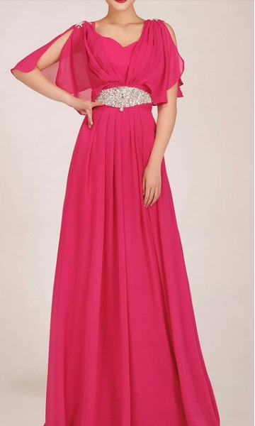 Unique Cloak Sleeves V-neck Long Prom Dress KSP033