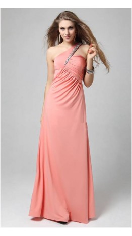 Corcal Pink Beaded One Shoulder Backless Formal Dresses KSP054