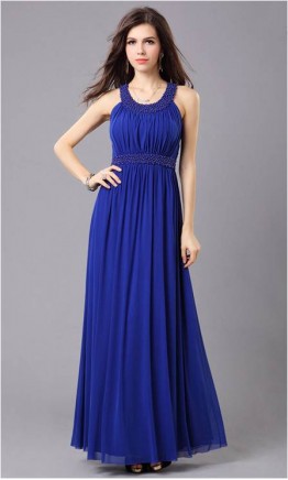 Navy Scoop Neck Prom Dress For Girls KSP055