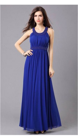 Navy Blue Scoop Neck Prom Dress For Girls KSP055