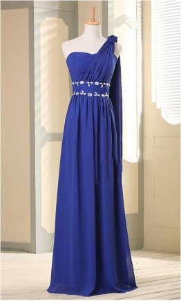 Inexpensive Navy Blue One Shoulder Dress For Bridesmaid Girls KSP071