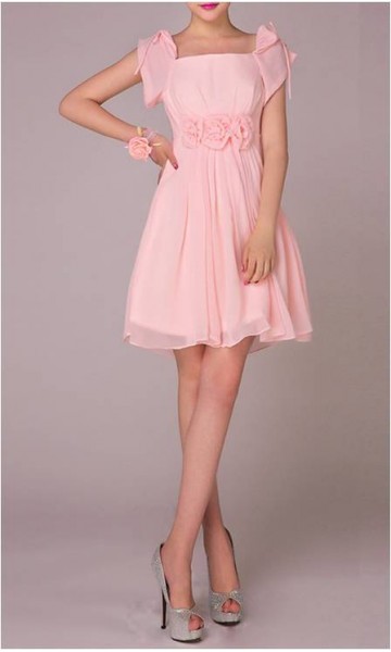 Square Neck Delicate Prom Dress With Cap Sleeves KSP089