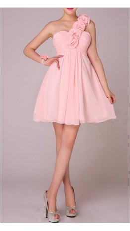 Flowered One Shoulder Pleated One Shoulder Dress For Prom KSP090