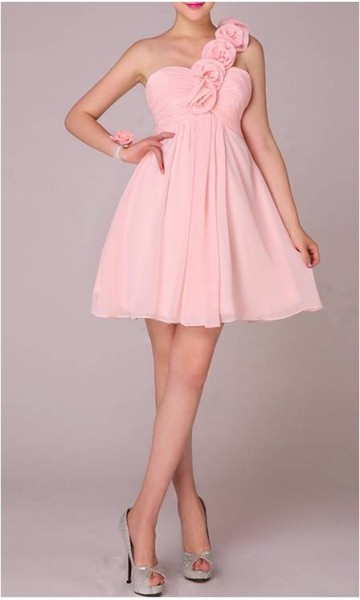 Flowered One Shoulder Pleated One Shoulder Dress For Prom KSP090