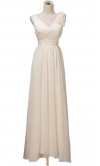 Classic V-neck Long Chiffon Champagne Bridesmaid Dress KSP095