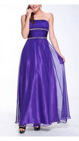 Purple Strapless A-line Long Tulle Prom Dress KSP097