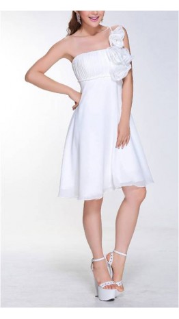 Floral White One Shoulder Chiffon Short Prom Dress KSP098