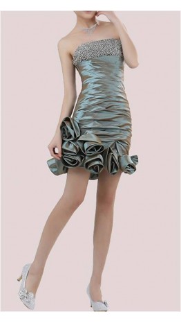 Beading Strapless Folds Flower Short Party Dress KSP128