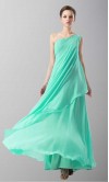 One Shoulder Long Aqua Chiffon Prom Dress KSP145
