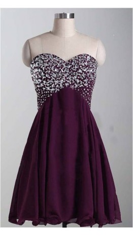 Aubergine Short Rhinestone Bodice Prom Dresses KSP213