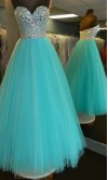 Sweetheart Teal Rhinestone Tulle Long Prom Gowns KSP248