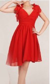Red Chiffon V-neck Floral Open-Back Prom Dresses KSP006