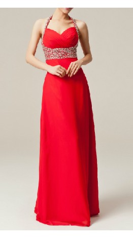 Coral Pink Halter Beaded Evening Dress For Tall Girls KSP067