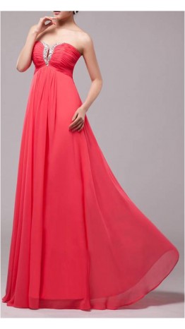 Hot Pink Strapless Beaded Long Chiffon Keyhole Prom Dress KSP114