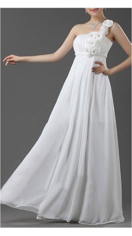Floral One Shoulder Floor-Length Chiffon Prom Dresses KSP116
