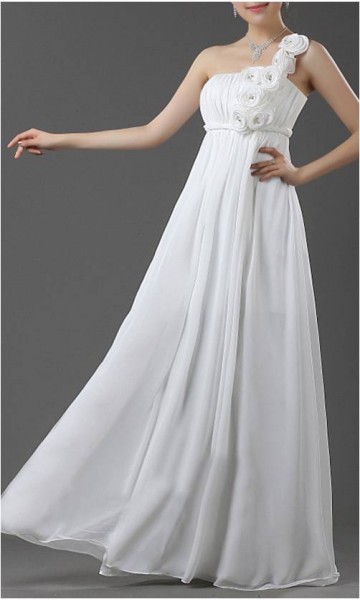 Floral One Shoulder Floor-Length Chiffon Prom Dresses KSP116