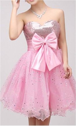 Empire Sweetheart Sequin Pink Big Bowknot Homecoming Dresses 