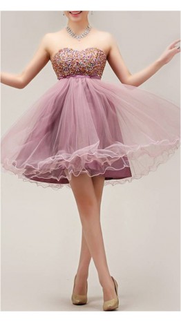 Short Strapless Lace Up Babydoll Prom Dress Empire KSP127