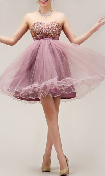 Short Strapless Lace Up Babydoll Prom Dress Empire KSP127