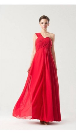 Gorgeous Red Long One-Shoulder Chiffon Prom Dress KSP143