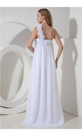 White Flowers One Shoulder Grecian Goddess Formal Dresses KSP232