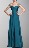 Cap Beading Sleeves Chiffon Long Prom Dresses KSP265