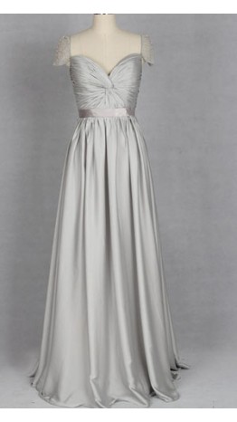Long Sliver Cap Sleeve Twist Bust Prom Dresses KSP268