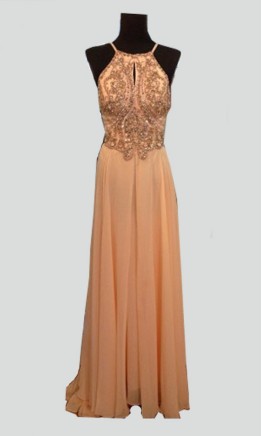 Silver grey beaded halter neck prom dress with sexy open back KSP270