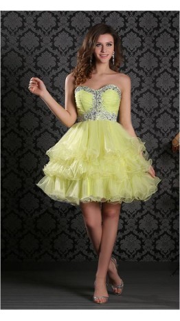 Strapless Tulle Layered with Beaded Bodice Party Dress KSP119