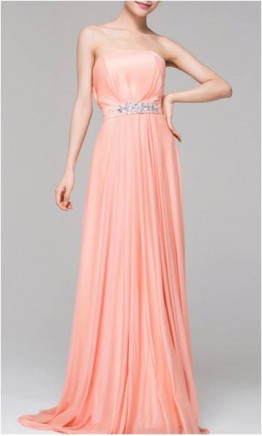 Pink Strapless A-line Long Prom Dresses KSP160