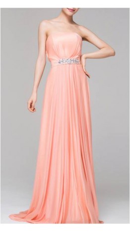Pink Strapless A-line Long Prom Dresses KSP160