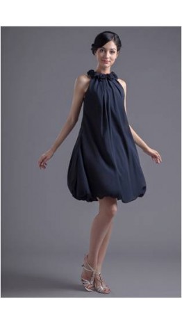 Dark Blue Floral Jewel Short Balloon Gown KSP181