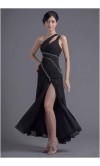 Side Slit Black Draped Long Prom Dresses KSP182