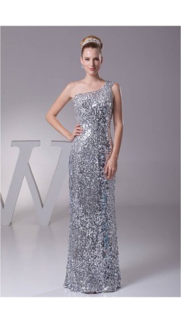 Sequin One Shoulder Sheath Long Evening Dresses KSP184