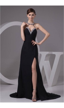 Long Black Sequin Sweetheart Evening Gowns With Slit KSP187