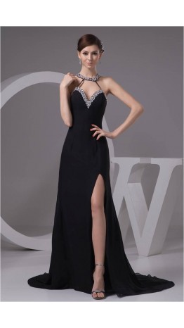 Long Black Sequin Sweetheart Evening Gowns With Slit KSP187