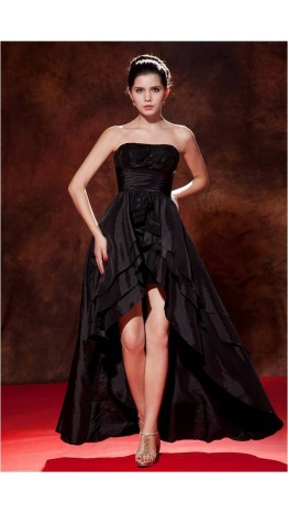 High Low Strapless Layered Black Prom Dresses KSP195
