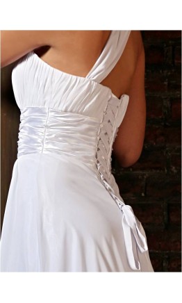 One Shoulder Train Flower Prom Party Dress KSP209