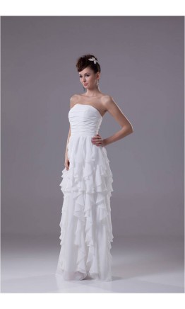 Ruffled Draped Long White Prom Dresses KSP219