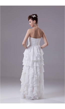 Ruffled Draped Long White Prom Dresses KSP219