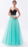 Black And Teal Organza Long Princess Prom Dresses KSP264