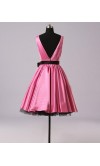 Bateau Pink Short Satin BowKnot Retro Bridesmaid Gowns KSP278