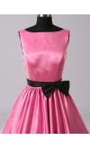 Bateau Pink Short Satin BowKnot Retro Bridesmaid Gowns KSP278