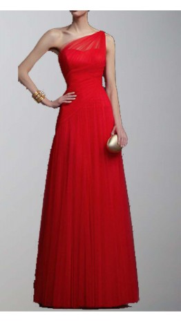 Red One Shoulder Aline Tulle Long Prom Dresses KSP281