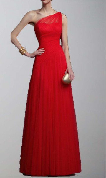 Red One Shoulder Aline Tulle Long Prom Dresses KSP281