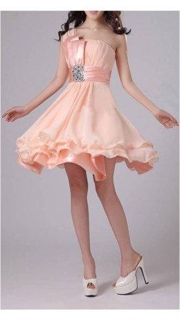 Soft Pink One Shoulder Short Lacelike homecoming dress KSP122