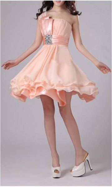 Soft Pink One Shoulder Short Lacelike homecoming dress KSP122