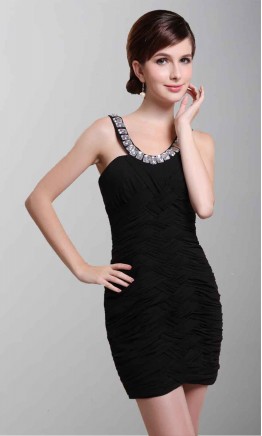 Simple ruffled Sheath Beading Little Black Dresses Mini Dress KSP183