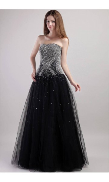 Strapless Shining Beading Tulle Ball Gowns KSP198