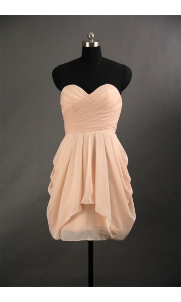 Peach Ruching High Low Mini Bridesmaid Dresses KSP295